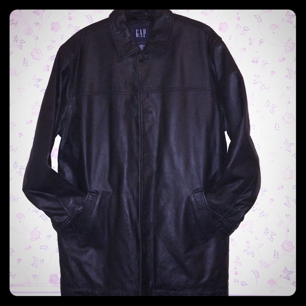 GAP LEATHER COAT LEATHER JACKET MID THIGH BLACK